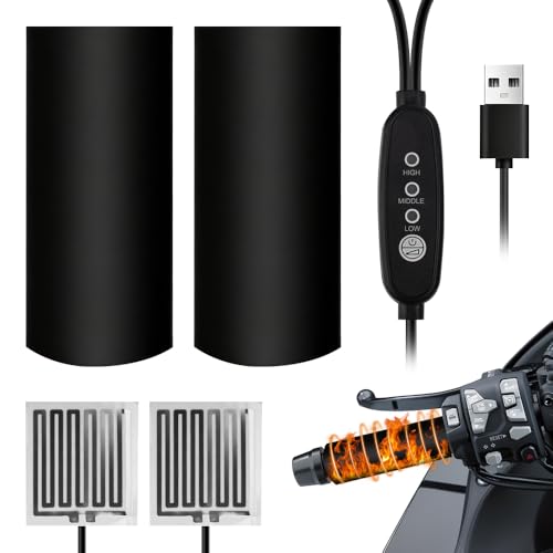 Rakuker Heizgriffe Motorrad Overgrips, 5V USB Universal Heizgriffe Motorrad Fahrrad Griffheizung Overgrips, Intelligente Dreistufige Temperaturregelung, Lenkerheizung für 22-32mm Lenker (1 Paar)