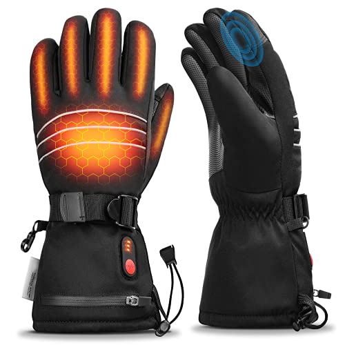 CoMokin Beheizbare Handschuhe, Beheizte Handschuhe Winter mit 3200mAh, 3 Wärmestufen, Warme Winddicht Touchscreen Skihandschuhe für Skisport Motorrad Fahrrad Outdoor-Aktivitäten L