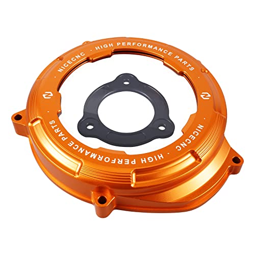 NICECNC Clear Engine Clutch Cover and Pressure Plate Compatible with KTM 1290/1190/1090/1050 Super Adventure R/S/T 2017-2023,1290 Duke R/GT 2014 2015 2016 2017 2018 2019 2020 2021 2022 2023,ORANGE