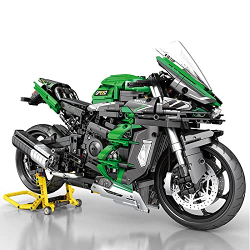 YLtremker Technik Mechanical Motorrad Bausteine für Kawasaki H2, 1:5 2088 Teile MOC Rennmotorrad Supermotorrad Modell, Kompatibel mit Lego Technic (Kawasaki H2)