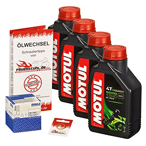 Motul 10W-40 Öl + Mahle Ölfilter für Yamaha MT-03, 06-14, RM02 - Ölwechselset inkl. Motoröl, Filter, Dichtring