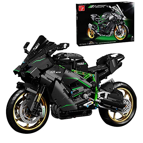 KYLN Technik Motorrad für Kawasaki H2 R, 1858 Teile Technik Motorrad, Technic Motorrad Modellbau Klemmbausteine Kompatibel mit Lego Technik, XL