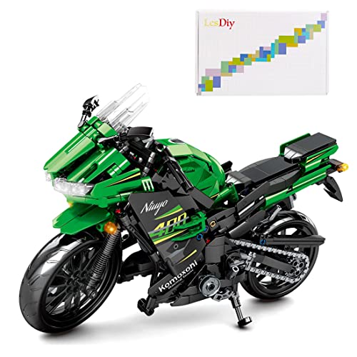 LIND Technik Motorrad Bausteine Modell für Kawasaki Ninja 400 Supermotorrad, 862 Klemmbausteine Technik Rennen Motorrad Bausatz Konstruktionsspielzeug Kompatibel mit Lego Technic