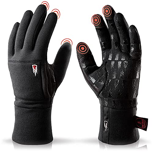 THE HEAT COMPANY – Merino Liner PRO – Warme Merino Handschuhe – Premium Qualität – Touchscreen Winterhandschuhe aus Wolle: Damen & Herren – Laufhandschuh, Fahrradhandschuh, schwarz, Gr. 8-9