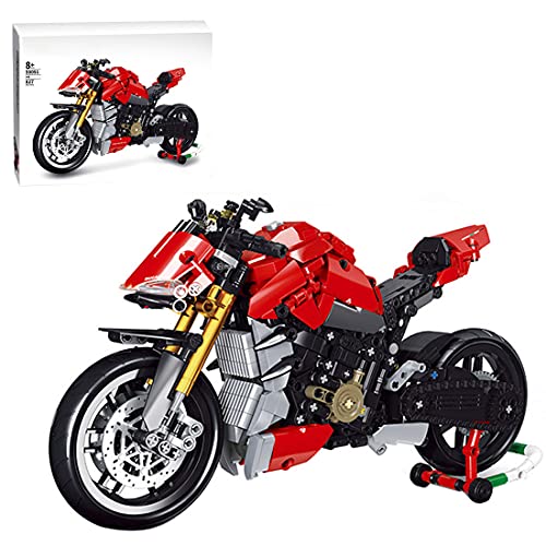 LAKA 42107 Technic Motorrad Modular 827Pcs Mechanische Motorrad Bricks Modell für Ducati V4 Streetfighter Kompatibel mit Lego Technic